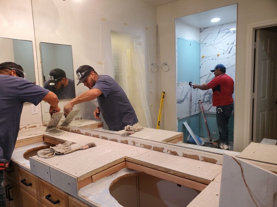 DL Handyman team remodeling a bathroom