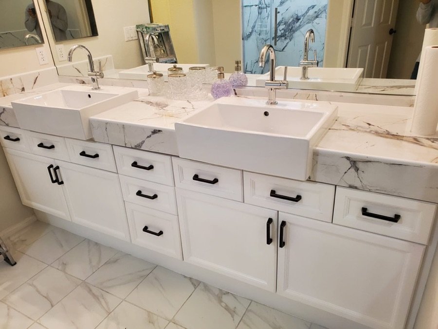 Bathroom vanity with marble countertop