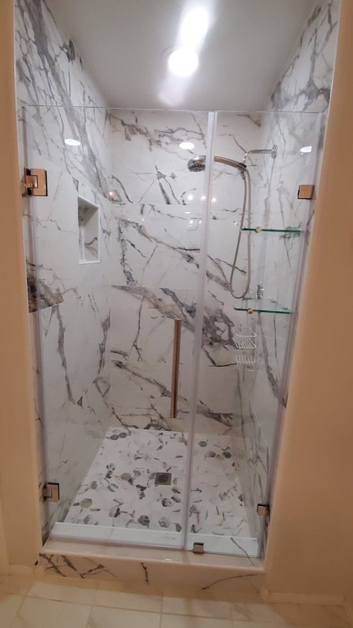 Marble walk-in shower remodel